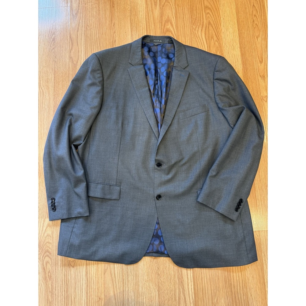 Indochino Mens Grey Wool Cashmere Blazer Jacket Blue Polka Dot Lining 48L approx